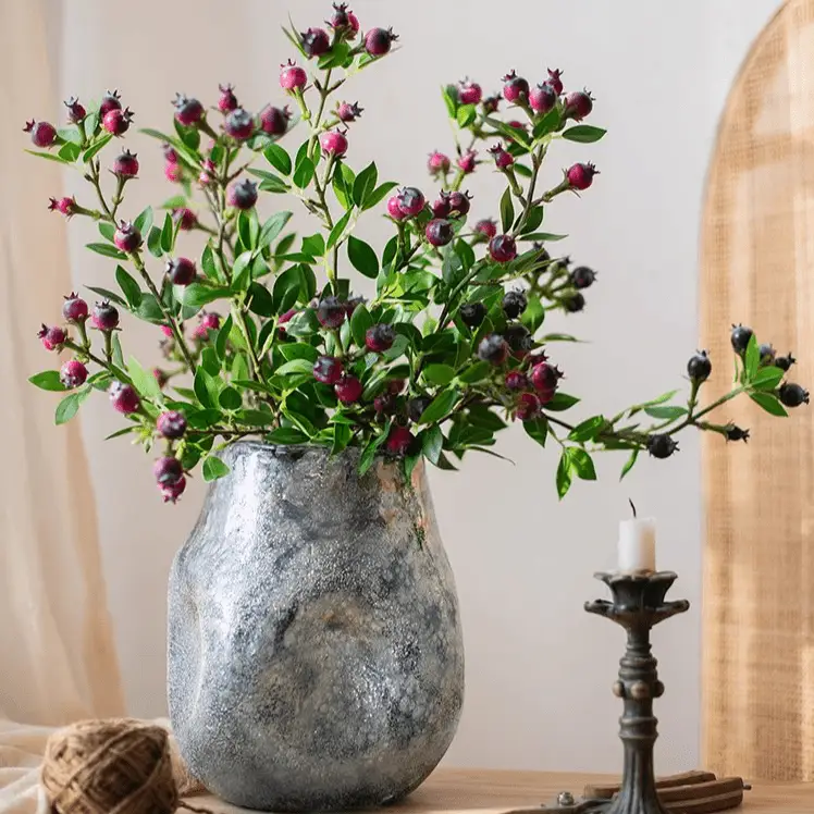 Artificial Fruit Alpine Blueberry Stem 22.4" Tall Silk Plant by RusticReach