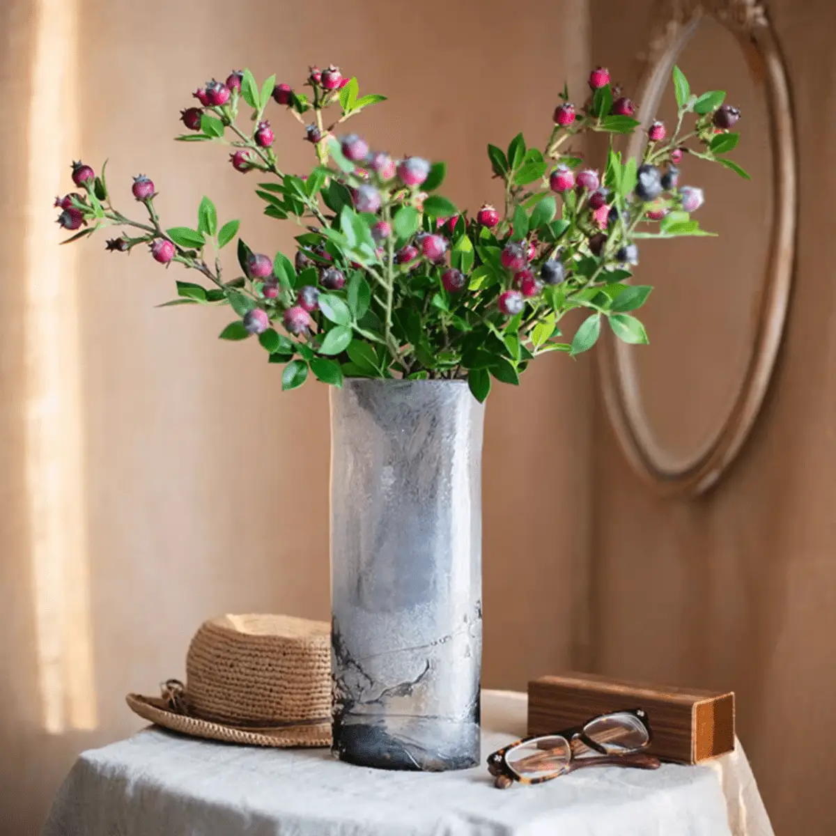 Artificial Fruit Alpine Blueberry Stem 22.4" Tall Silk Plant by RusticReach