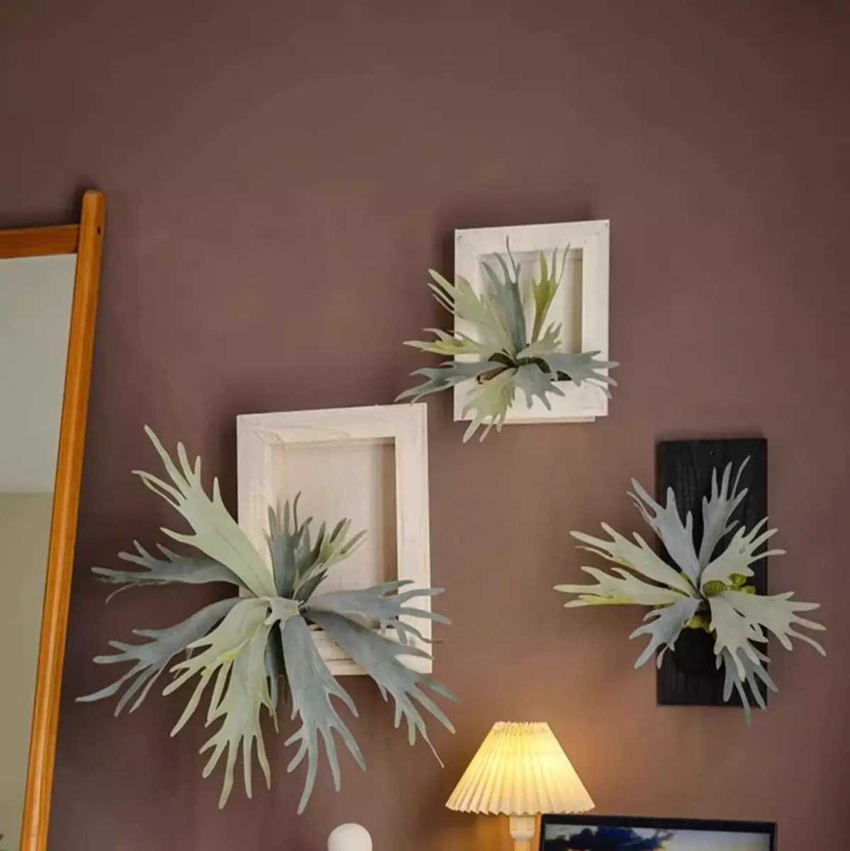 Artificial Antler Fern with Wooden Frame by RusticReach