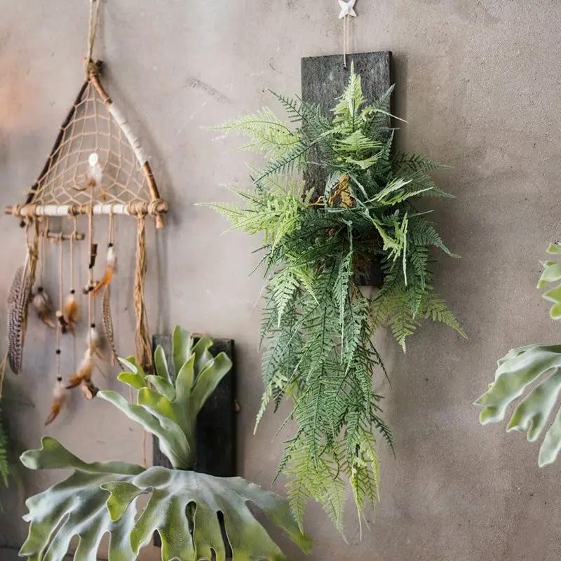 Faux Artificial Asparagus Setaceus Wood Board Hanging Decoration by RusticReach