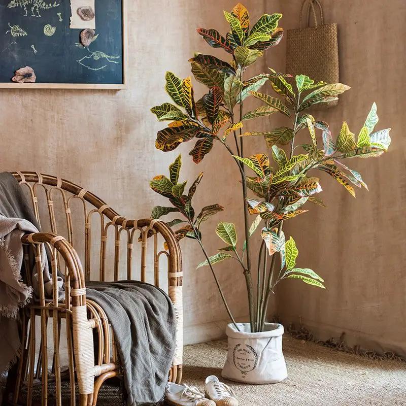 Large Leaf Artificial Croton Tree In Pot by RusticReach