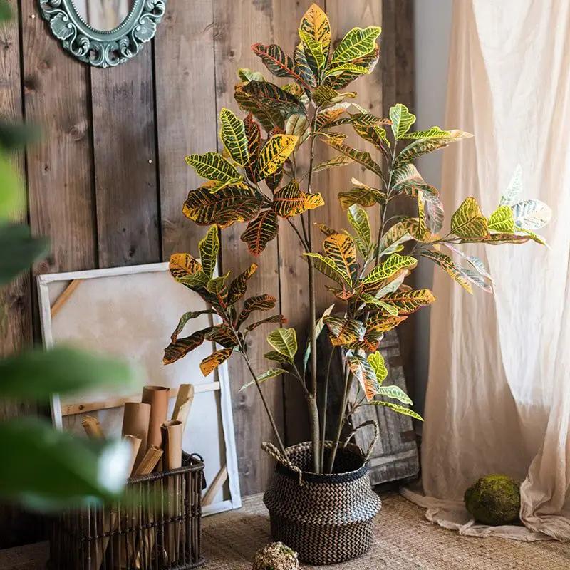 Large Leaf Artificial Croton Tree In Pot by RusticReach