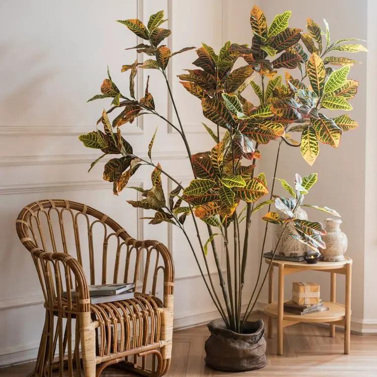Large Leaf Artificial Croton Tree In Pot by RusticReach