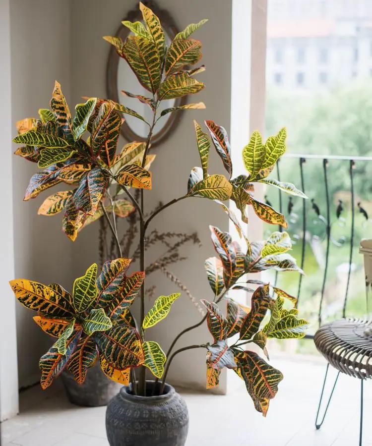 Large Leaf Artificial Croton Tree In Pot by RusticReach