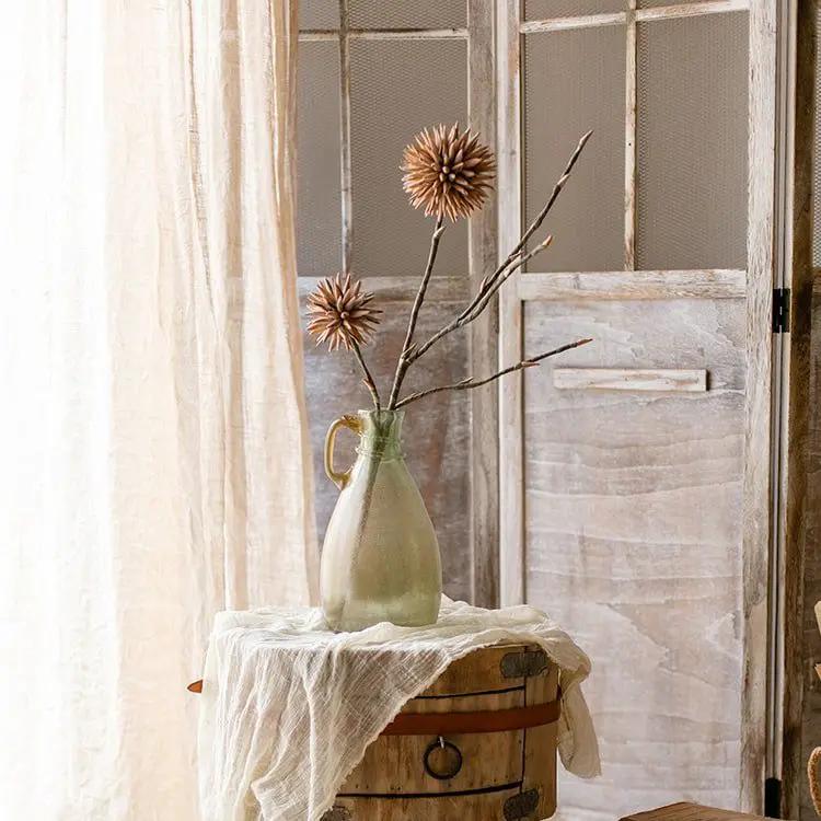 Round Camel Color Ball Flower on Twig Stem 34" Tall by RusticReach
