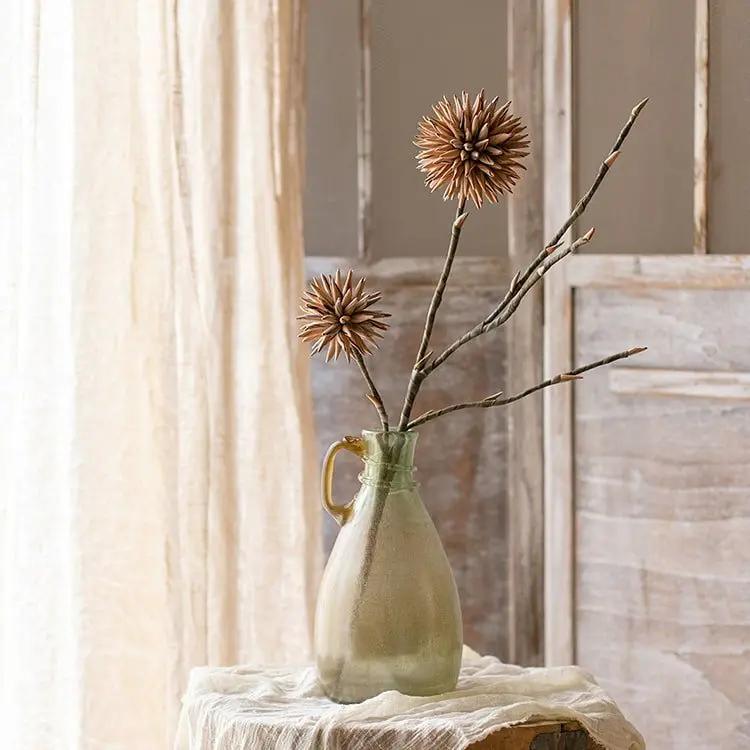 Round Camel Color Ball Flower on Twig Stem 34" Tall by RusticReach