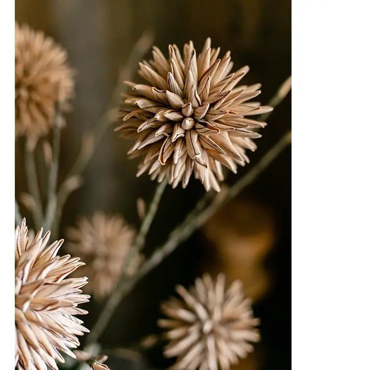Round Camel Color Ball Flower on Twig Stem 34" Tall by RusticReach