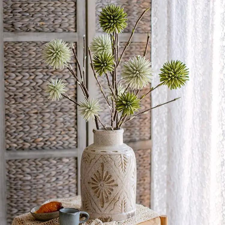 Round Ball Flower on Twig Stem in Green by RusticReach