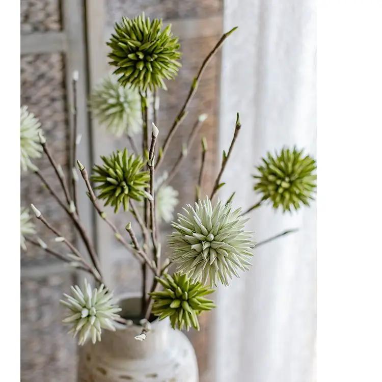 Round Ball Flower on Twig Stem in Green by RusticReach