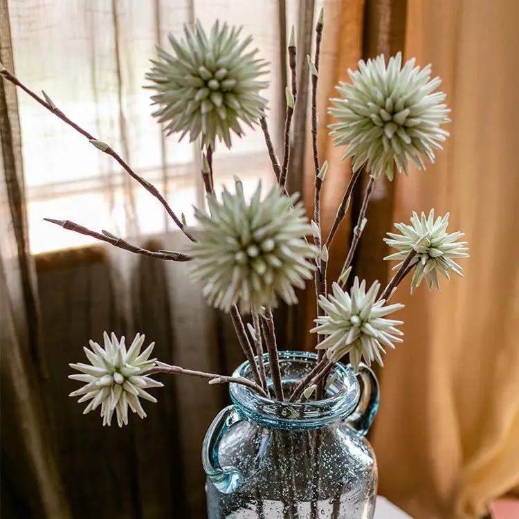 Round Ball Flower on Twig Stem in Green by RusticReach