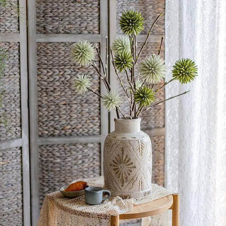 Round Ball Flower on Twig Stem in Green by RusticReach