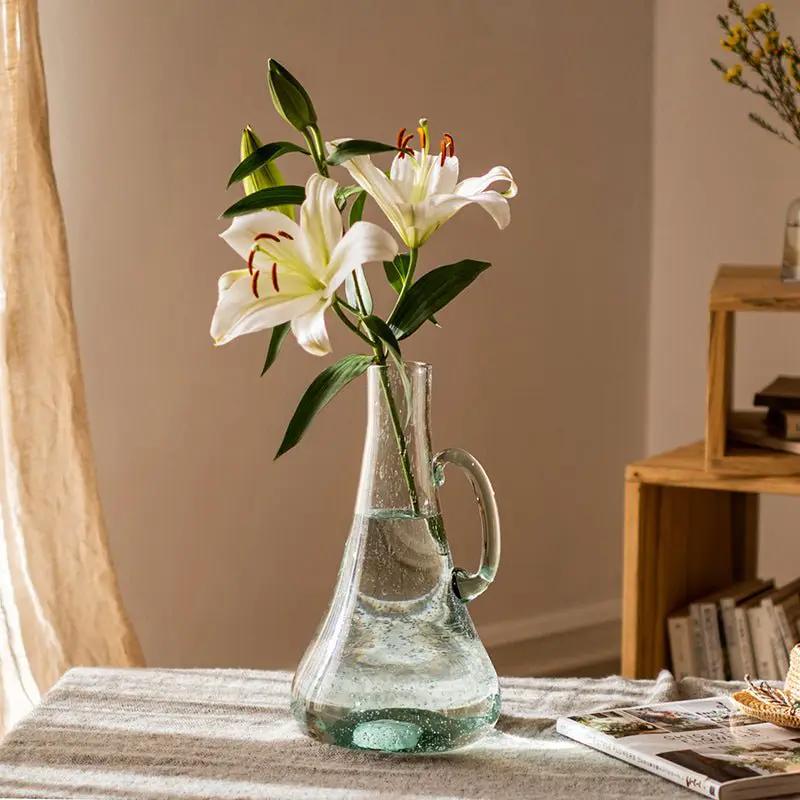 Small Openning Bubble Glass Kettle Vase 13" Tall by RusticReach