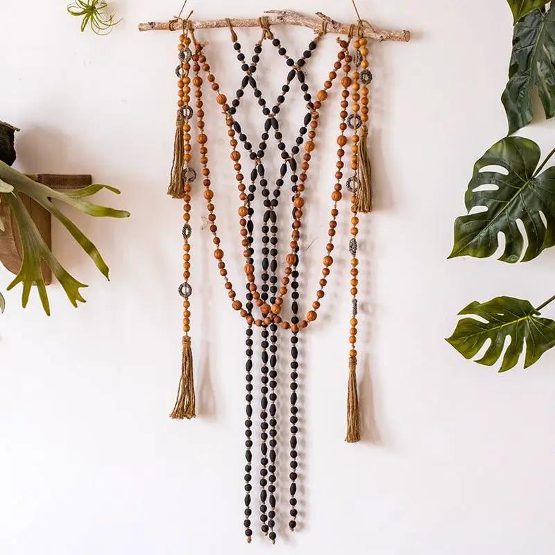 Wood Beaded Cord Curtain Tiebacks DIY Door Curtain 47" Long by RusticReach