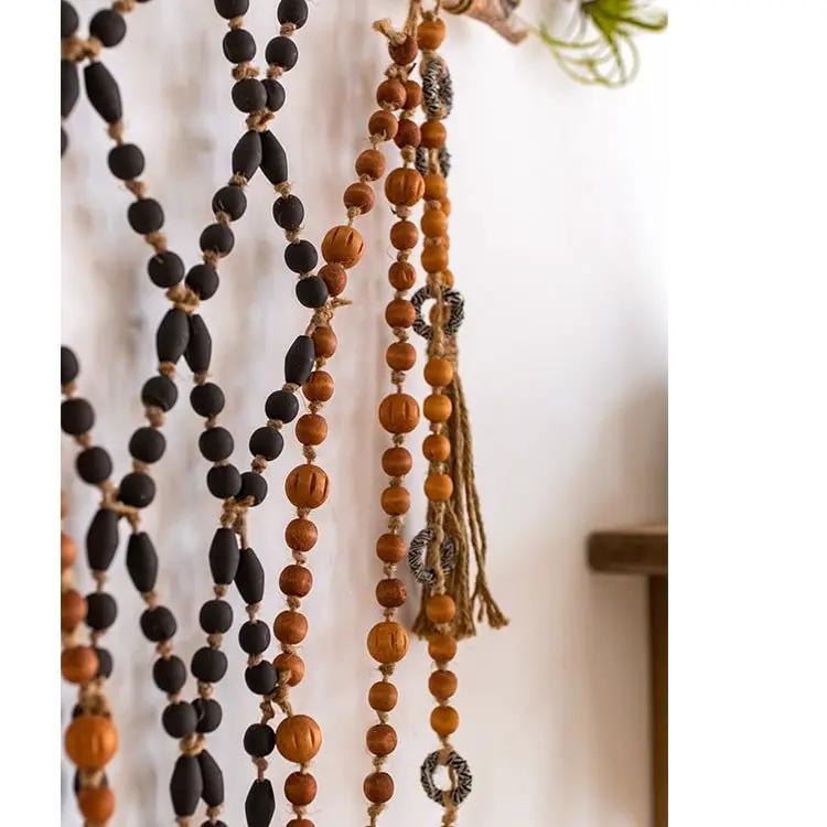 Wood Beaded Cord Curtain Tiebacks DIY Door Curtain 47" Long by RusticReach
