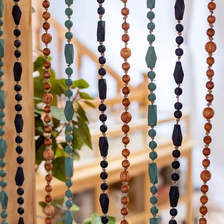 Wood Beaded Cord Curtain Tiebacks DIY Door Curtain 47" Long by RusticReach