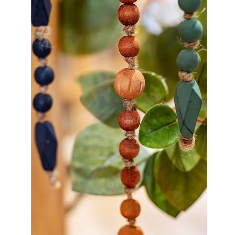 Wood Beaded Cord Curtain Tiebacks DIY Door Curtain 47" Long by RusticReach