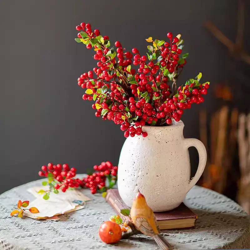Artificial Fruit Berry Stem in Red 17" Tall Silk Plant by RusticReach
