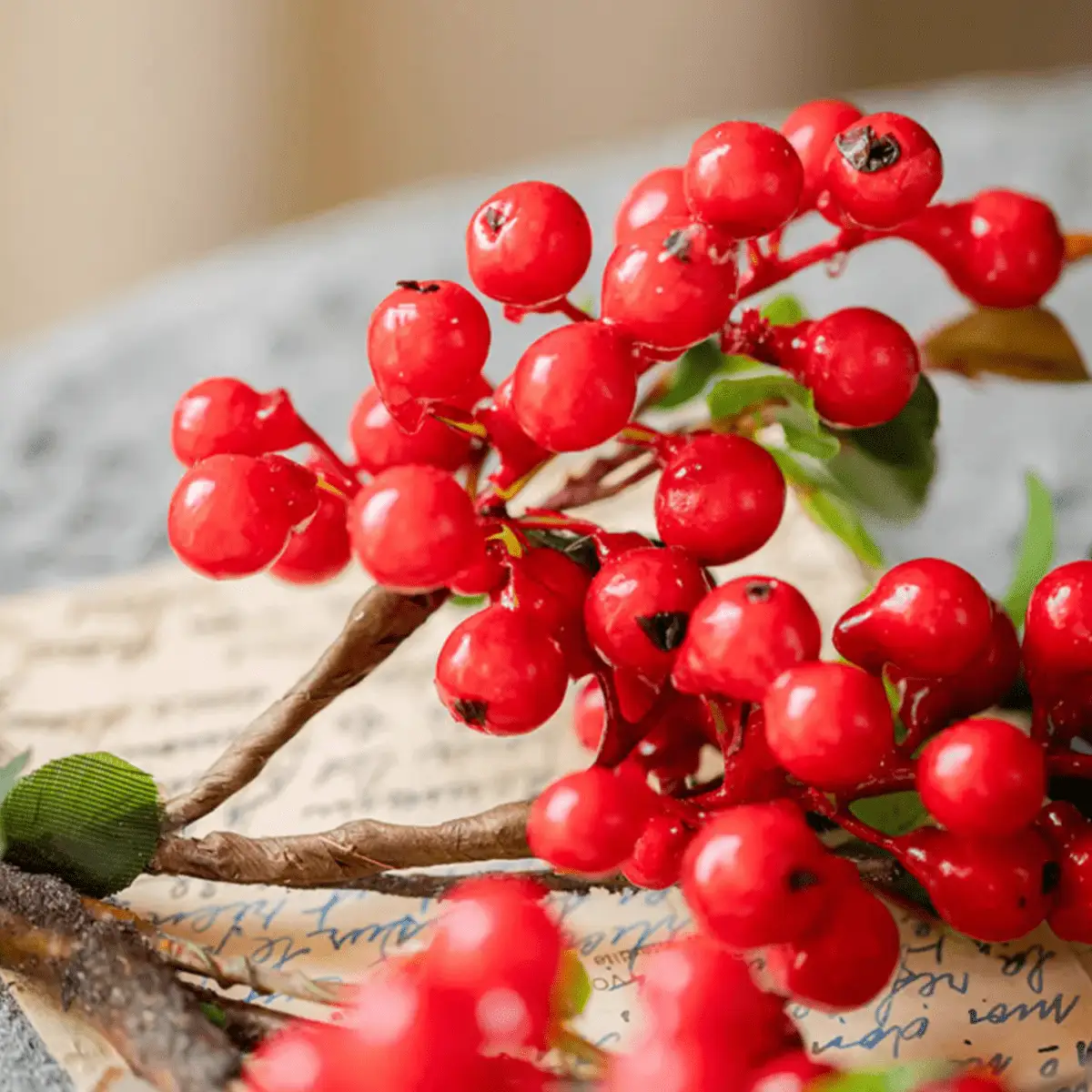 Artificial Fruit Berry Stem in Red 17" Tall Silk Plant by RusticReach