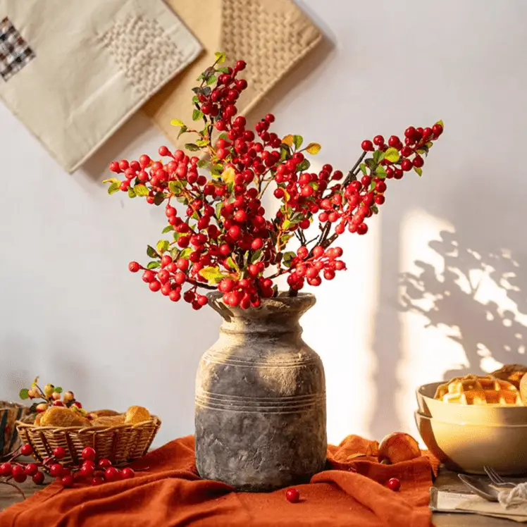 Artificial Fruit Berry Stem in Red 17" Tall Silk Plant by RusticReach
