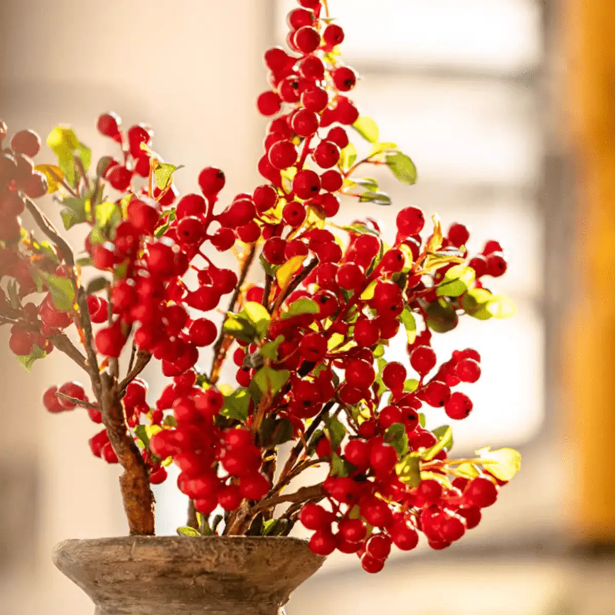 Artificial Fruit Berry Stem in Red 17" Tall Silk Plant by RusticReach