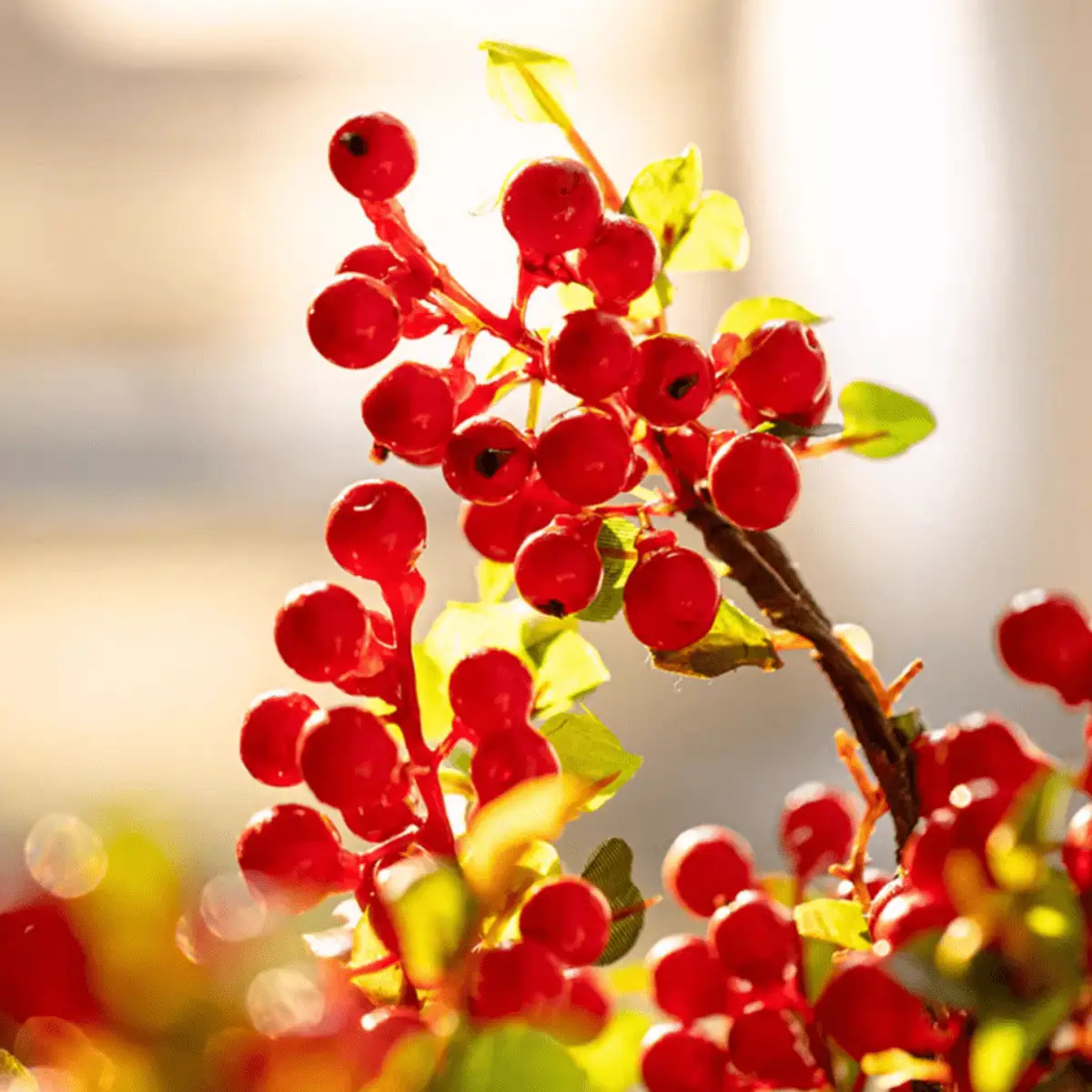 Artificial Fruit Berry Stem in Red 17" Tall Silk Plant by RusticReach