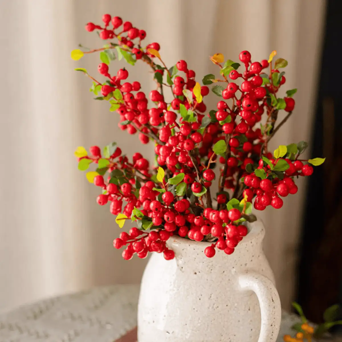 Artificial Fruit Berry Stem in Red 17" Tall Silk Plant by RusticReach