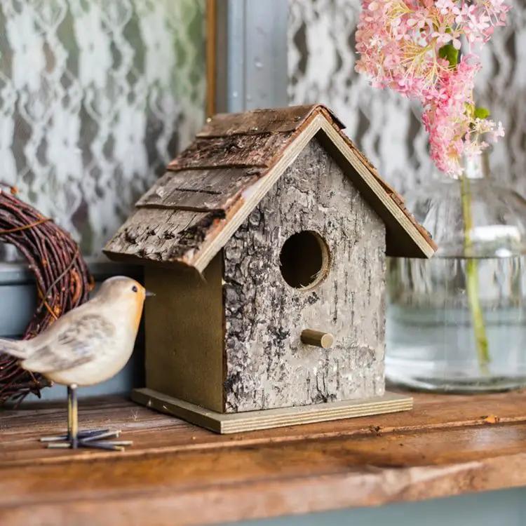 Birch Wood Decorative Bird House by RusticReach