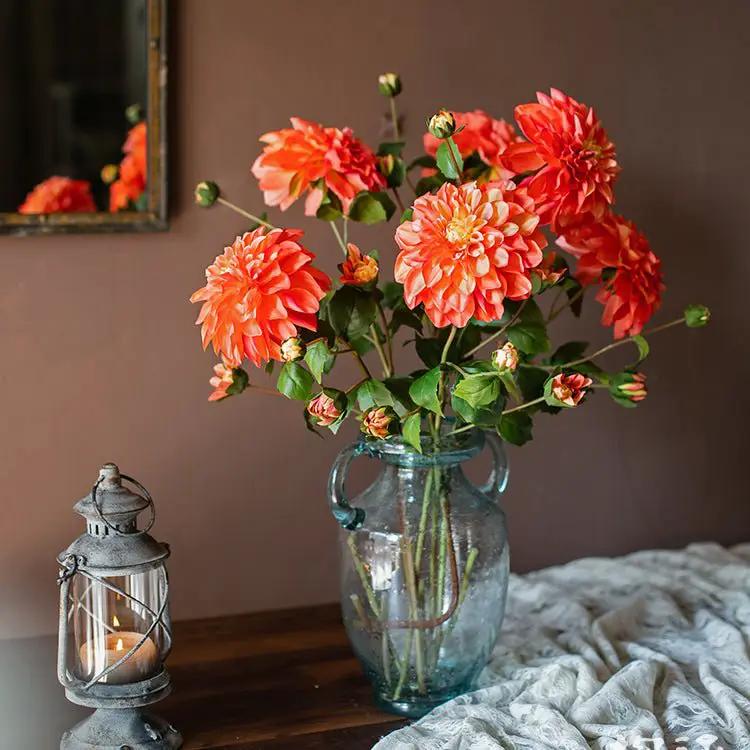 Faux Silk Artificial Blooming Dahlia Stem 29" Tall by RusticReach