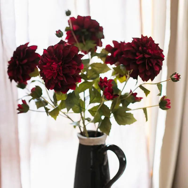 Faux Silk Artificial Blooming Dahlia Stem 29" Tall by RusticReach