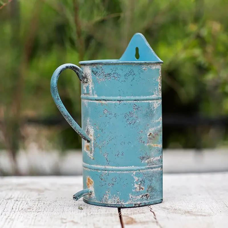 Rustic Blue Iron Flower Pot with Handle by RusticReach