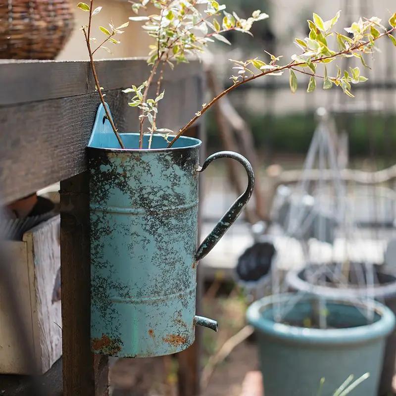 Rustic Blue Iron Flower Pot with Handle by RusticReach