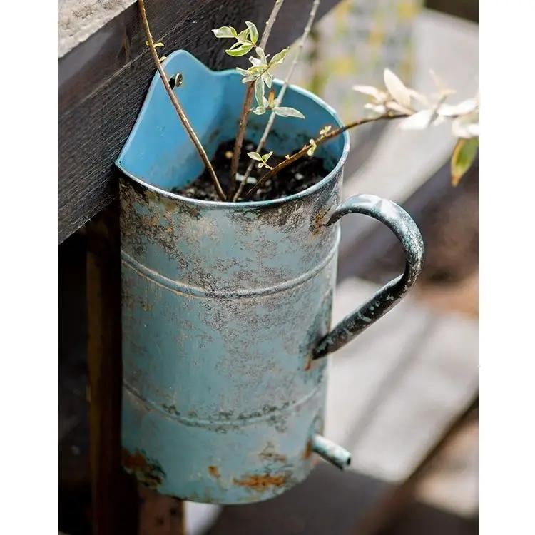 Rustic Blue Iron Flower Pot with Handle by RusticReach