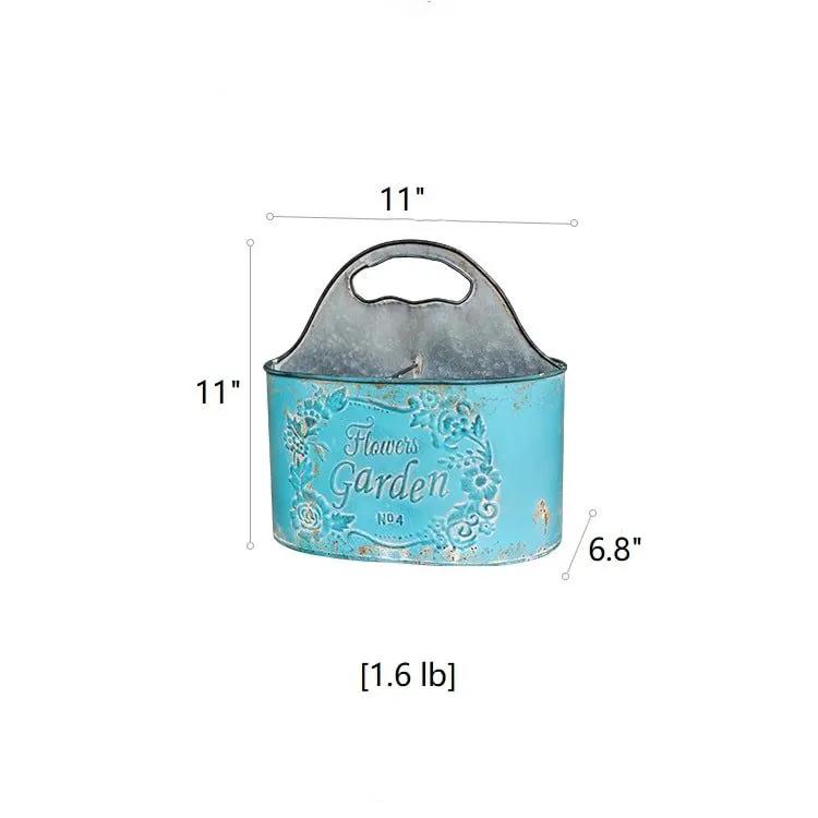Blue Metal Basket Tool Organizer Flower Garden by RusticReach