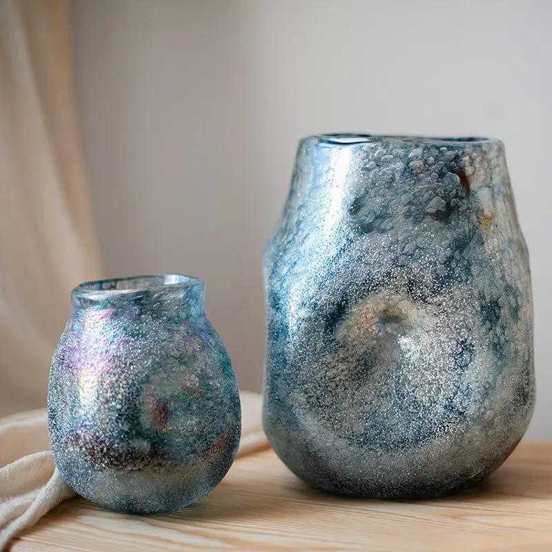 Blue Bubble Hand Blown Glass Vase by RusticReach