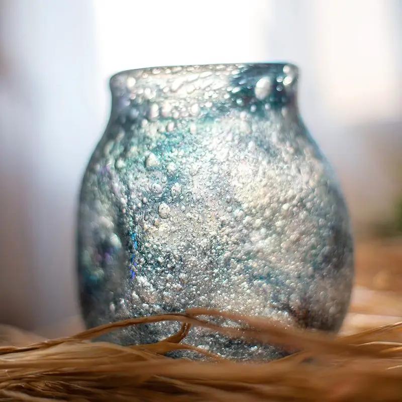 Blue Bubble Hand Blown Glass Vase by RusticReach