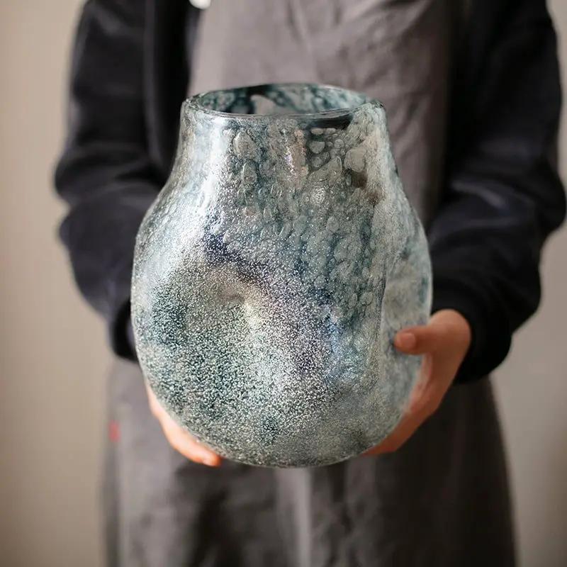 Blue Bubble Hand Blown Glass Vase by RusticReach