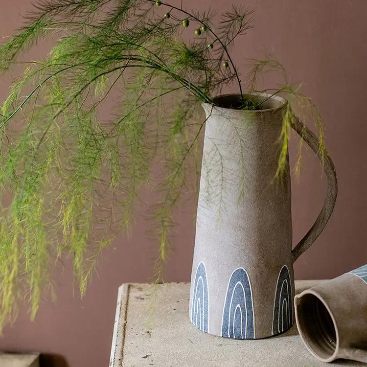 Blue Handpainted Terracotta Vase Jar by RusticReach