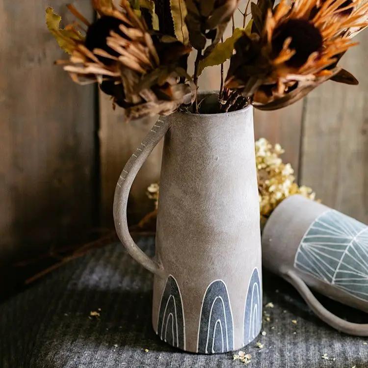 Blue Handpainted Terracotta Vase Jar by RusticReach