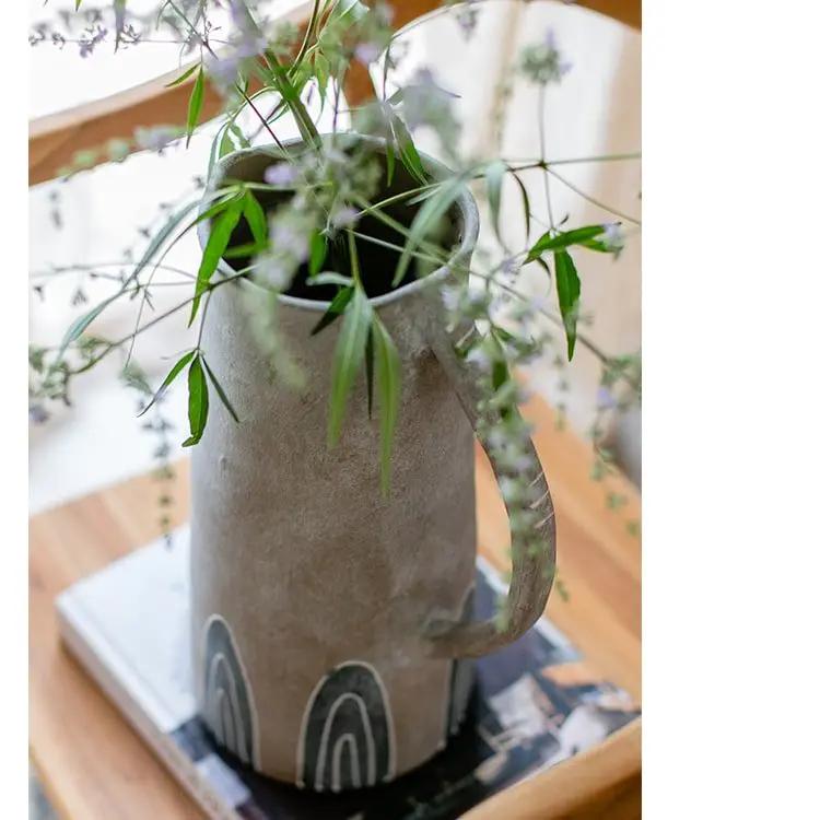 Blue Handpainted Terracotta Vase Jar by RusticReach