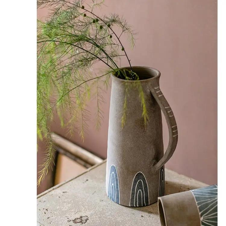 Blue Handpainted Terracotta Vase Jar by RusticReach