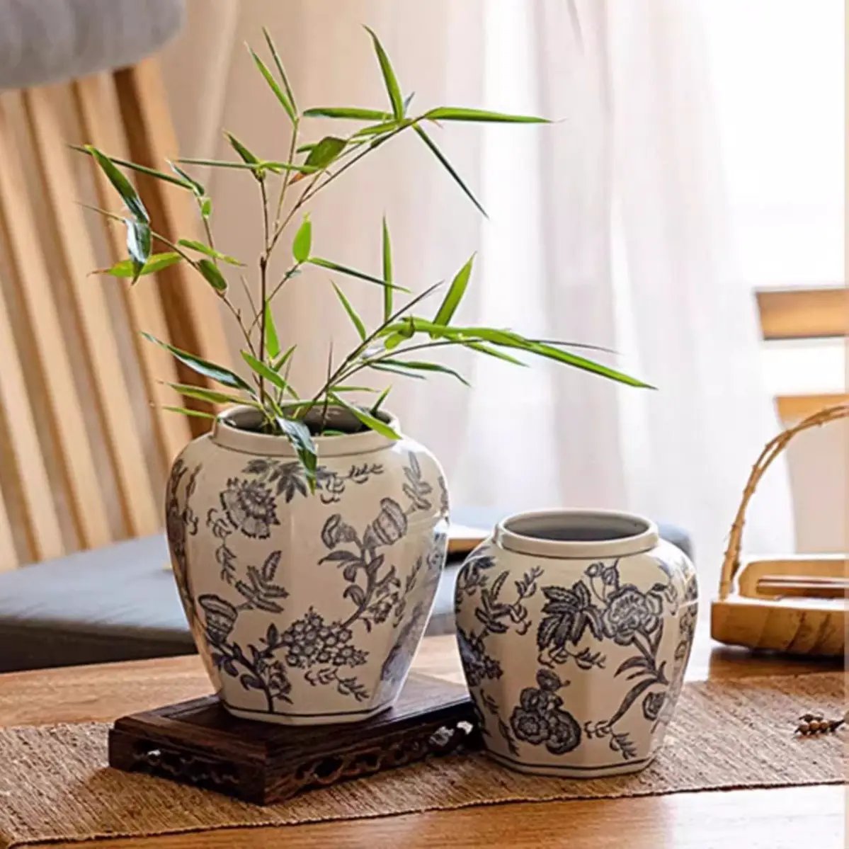 Blue and White Porcelain Floral Vase by RusticReach