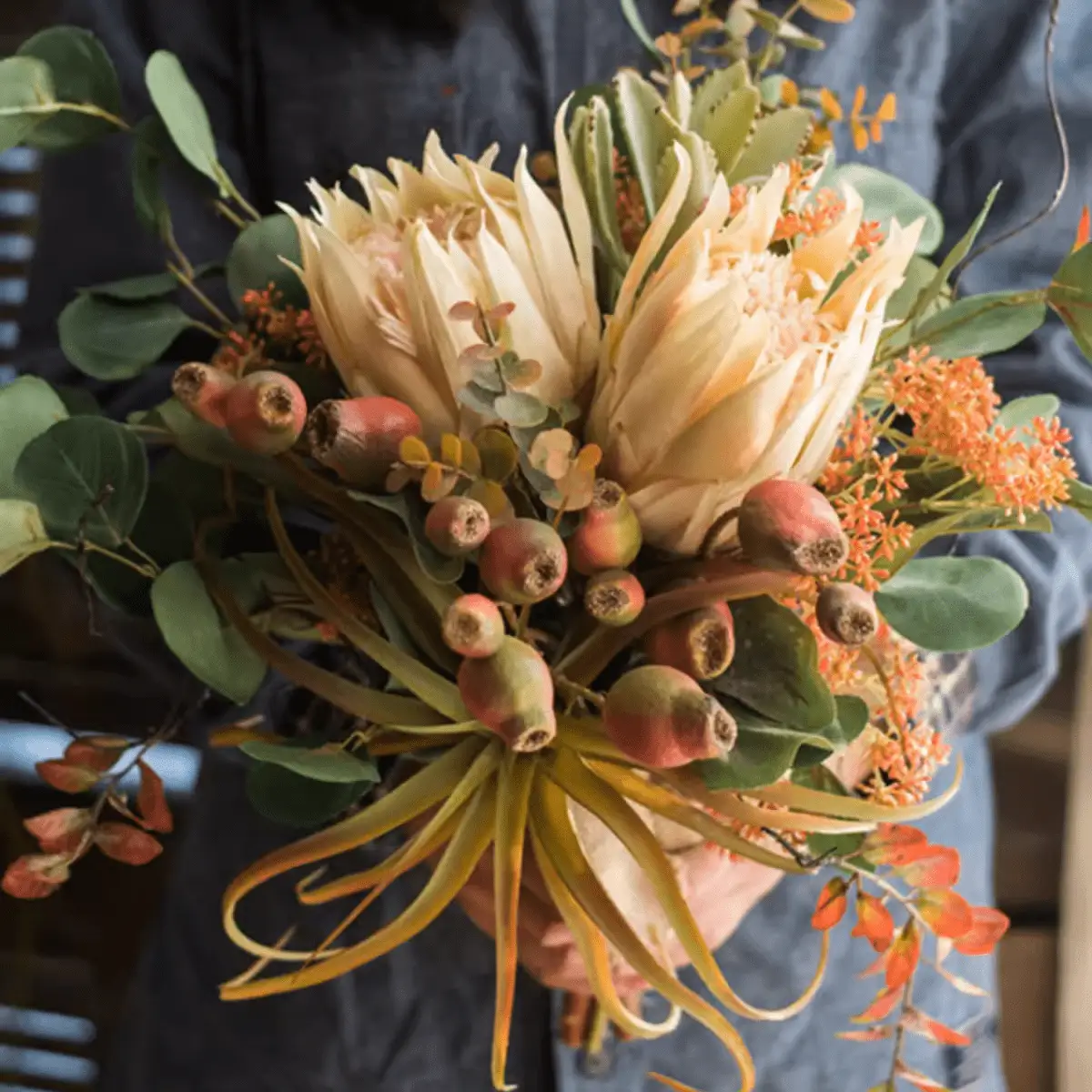 Mountian Oriole Autumn Art King Protea Bouquet by RusticReach