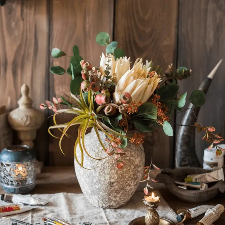 Mountian Oriole Autumn Art King Protea Bouquet by RusticReach