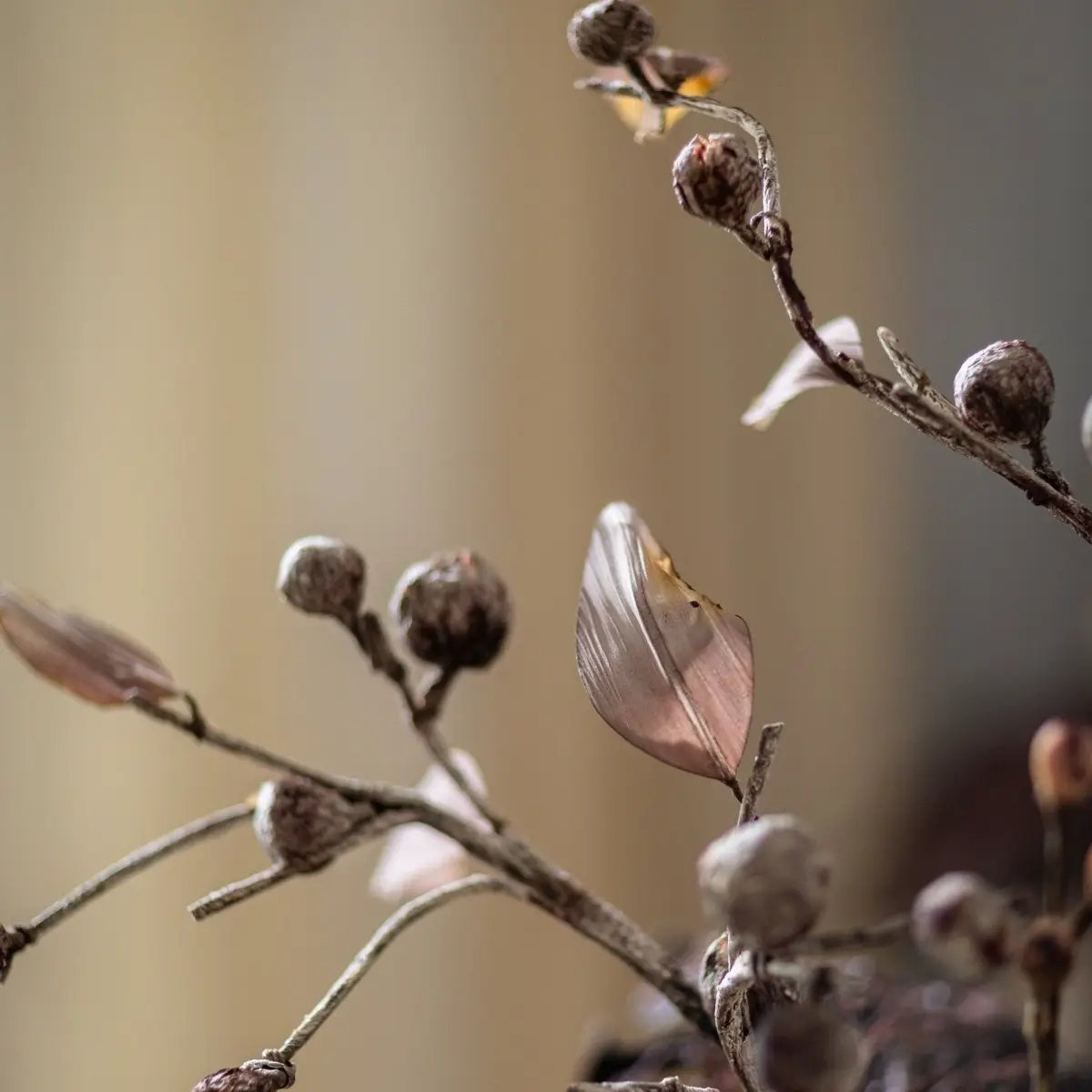 Brown Faux Pod Branch with Leaves 43" Tall by RusticReach