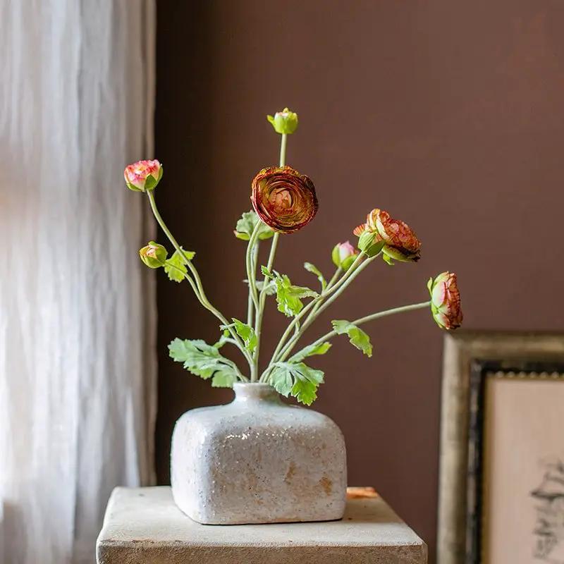 Faux Silk Artificial Buttercup Flower Bundle in Orange 21" Tall by RusticReach