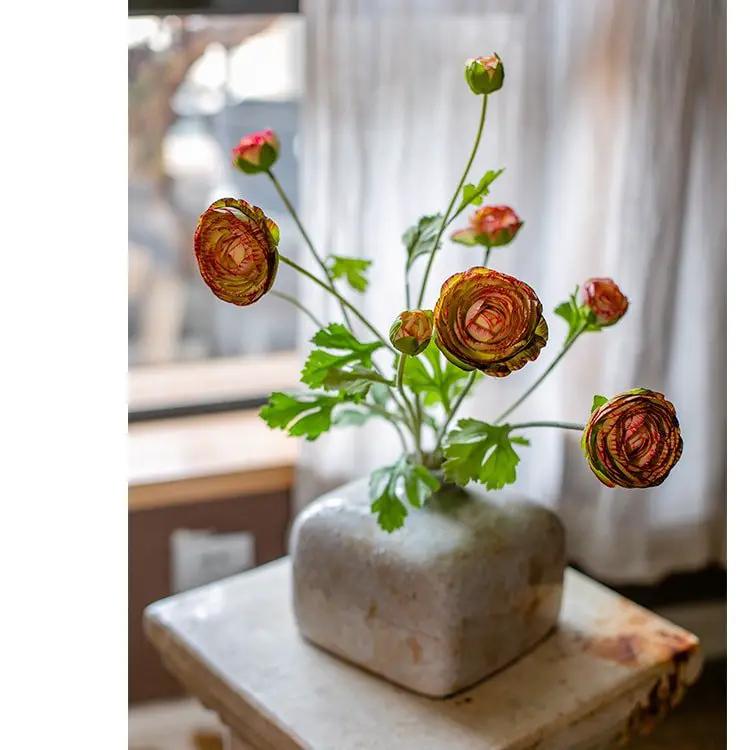 Faux Silk Artificial Buttercup Flower Bundle in Orange 21" Tall by RusticReach