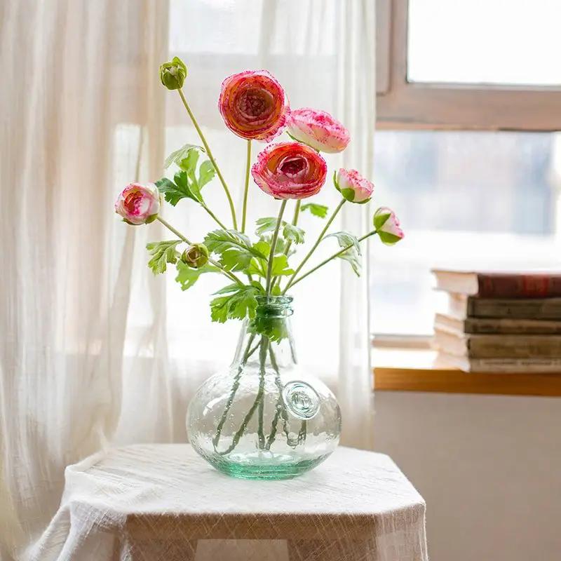 Faux Silk Artificial Buttercup Flower Bundle in Pink Purple 21" Tall by RusticReach
