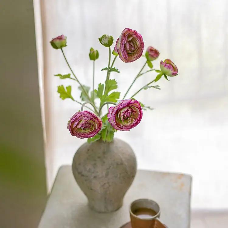 Faux Silk Artificial Buttercup Flower Bundle in Pink Purple 21" Tall by RusticReach