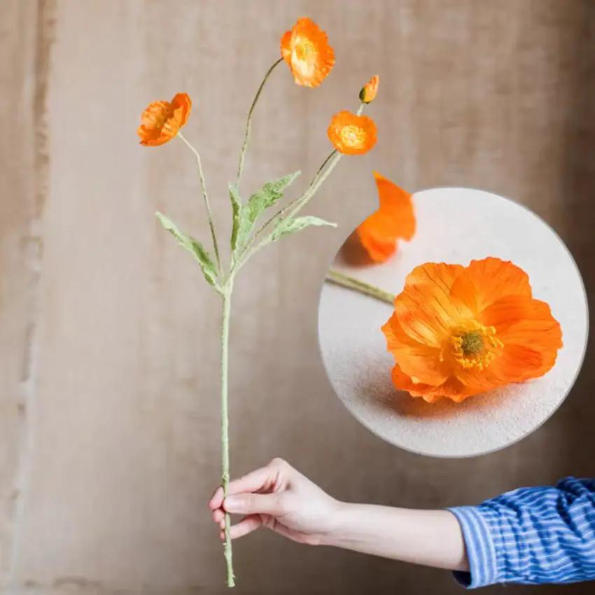 Silk Common Poppy Flower Stem 22" Tall by RusticReach