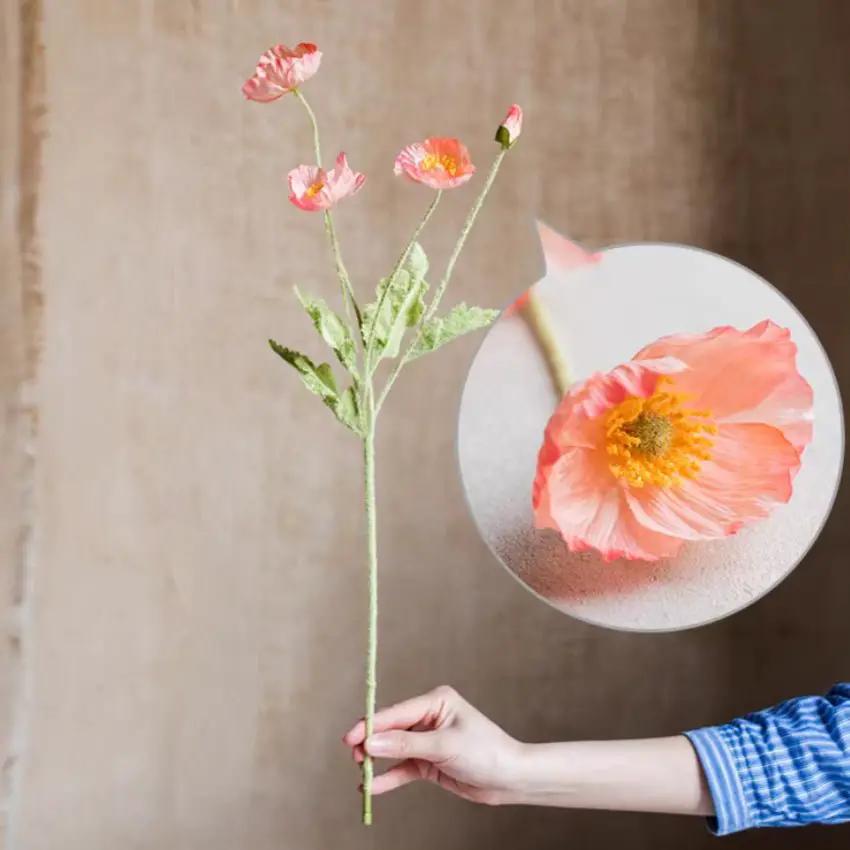 Faux Silk Silk Common Poppy Flower Stem in Pink or White 22" Tall by RusticReach